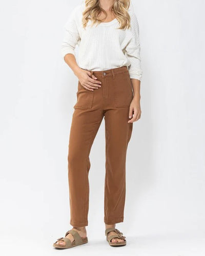 Selena High Wasted Utility Slim Fit Jeans- Brown