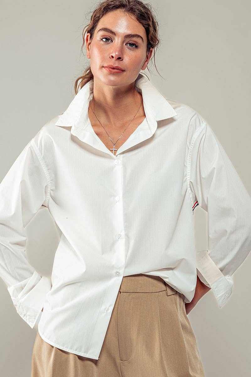 Leona Button Down Oversized Shirt with Twill Tape Stripe