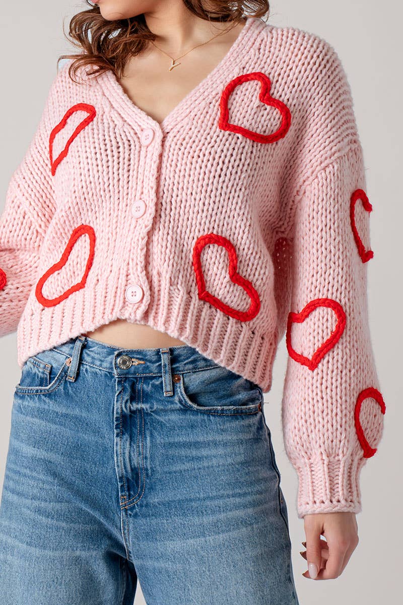 Puffy Heart Crochet Knit Cardigan