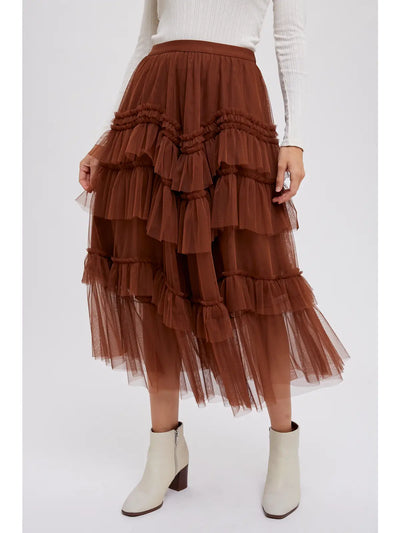 Carrie Ruffled Tulle Midi Skirt (multiple colors)