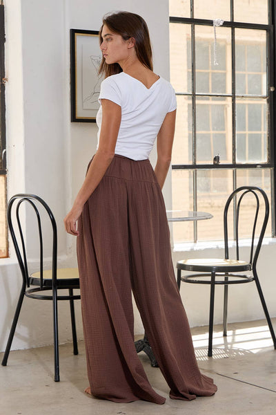 Cora Wide Leg Flattering Drape Solid Cotton Gauze Pants