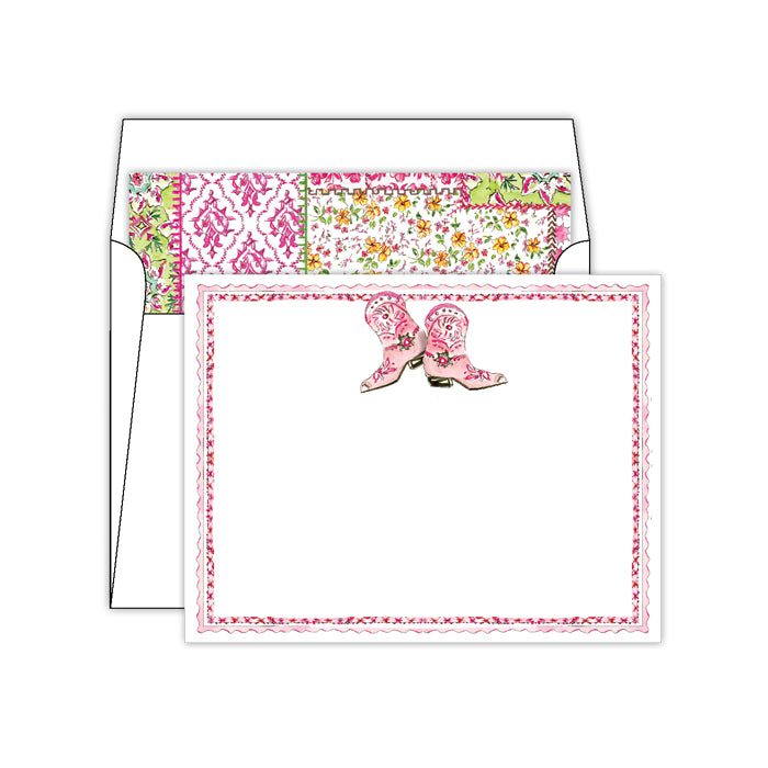 Social Notecard Set-Handpainted Pink Boots by Roseanne Beck
