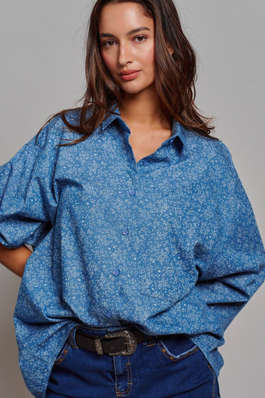 Arabella Blue Floral Button Down Oversized Shirt