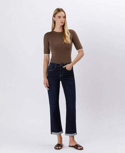 Lola HIGH RISE CUFFED CROP STRAIGHT JEANS