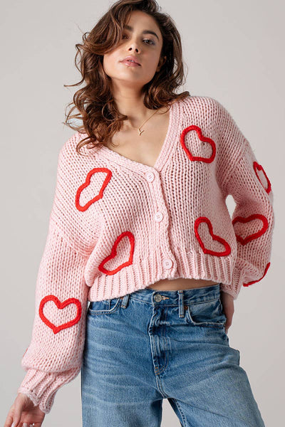 Puffy Heart Crochet Knit Cardigan