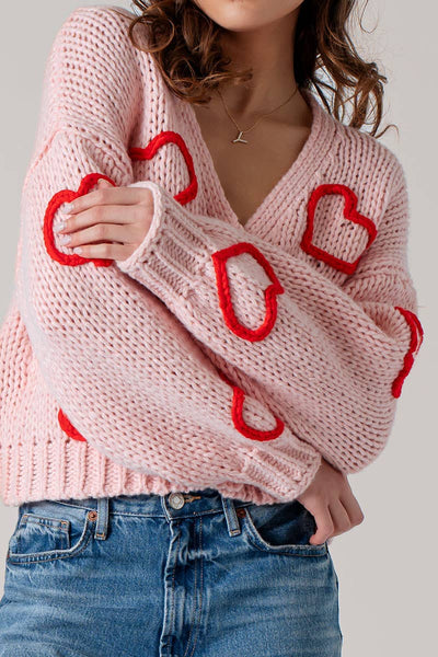 Puffy Heart Crochet Knit Cardigan