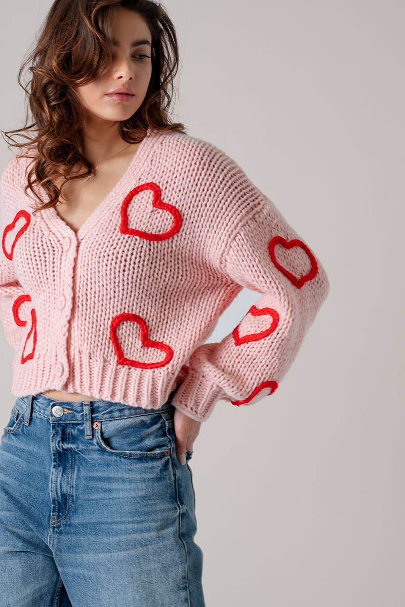 Puffy Heart Crochet Knit Cardigan