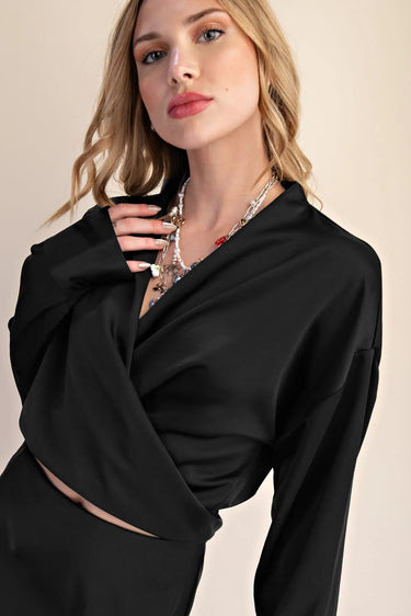 Gwen 2 Way Tie Long Sleeve Blouse-Black