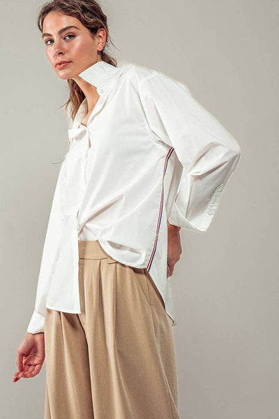 Leona Button Down Oversized Shirt with Twill Tape Stripe