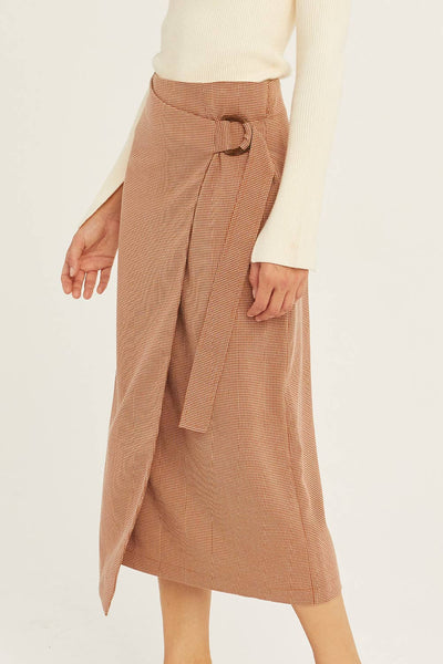 Aubrey Check Jacquard Wrap Midi Skirt