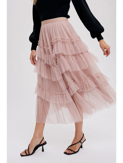 Carrie Ruffled Tulle Midi Skirt (multiple colors)
