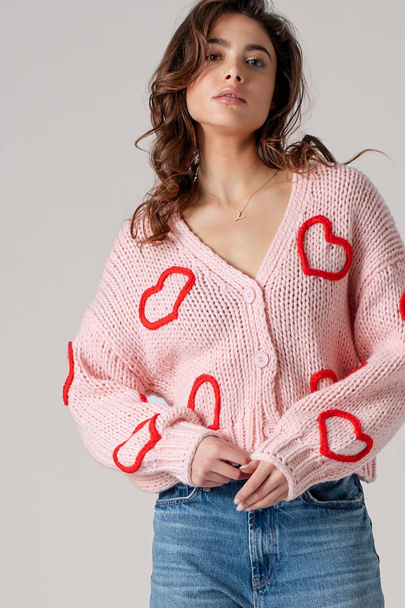 Puffy Heart Crochet Knit Cardigan