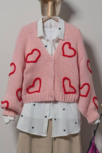 Puffy Heart Crochet Knit Cardigan