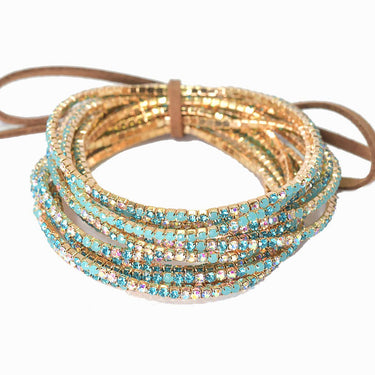 Reva Pave rhinestone stretch bracelet set- Teal