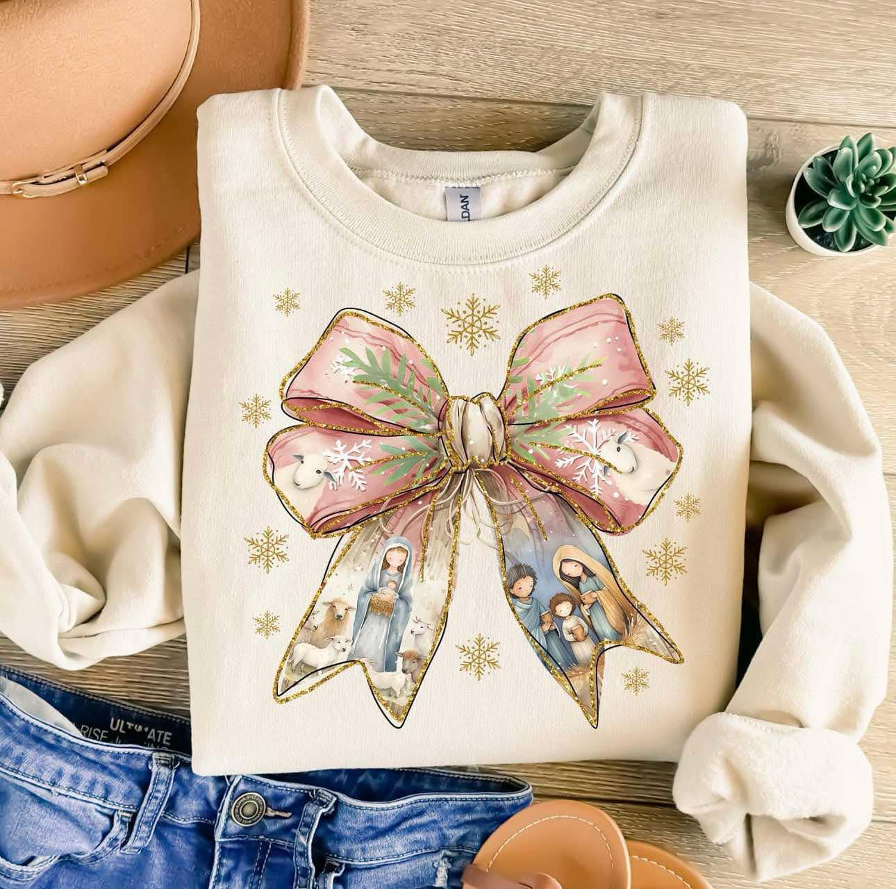 Nativity Bow Christmas Sweatshirt