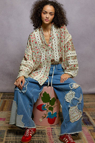 Emmeline Balloon Sleeve See-through Floral Printed Top