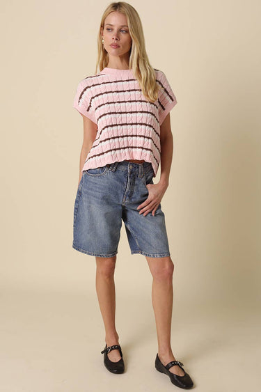Laci Striped Textured Knit Vest