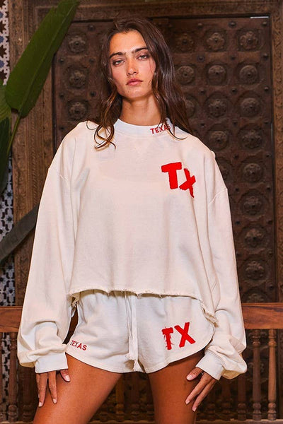 'TEXAS' Embroidered Terry Sweatshirt & Shorts