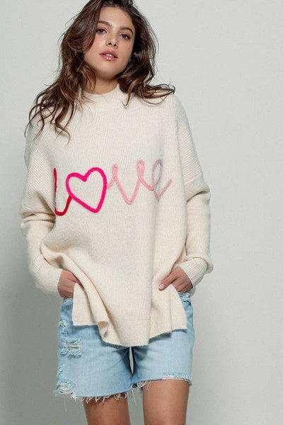 Chrissy Oversized LOVE Embroidered Sweater