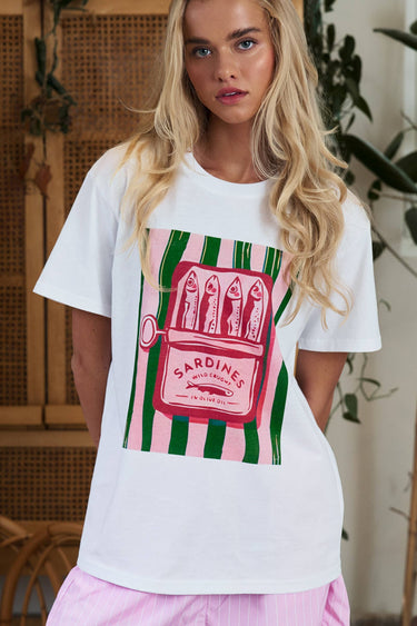 Sardine Graphic Tee and Striped Shorts Set