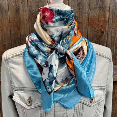 Aqua & Orange Floral Wild Rag/Scarf
