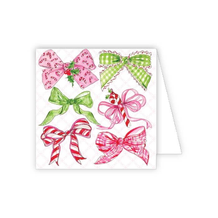 Handpainted Pink & Green Christmas Bows Enclosure Card