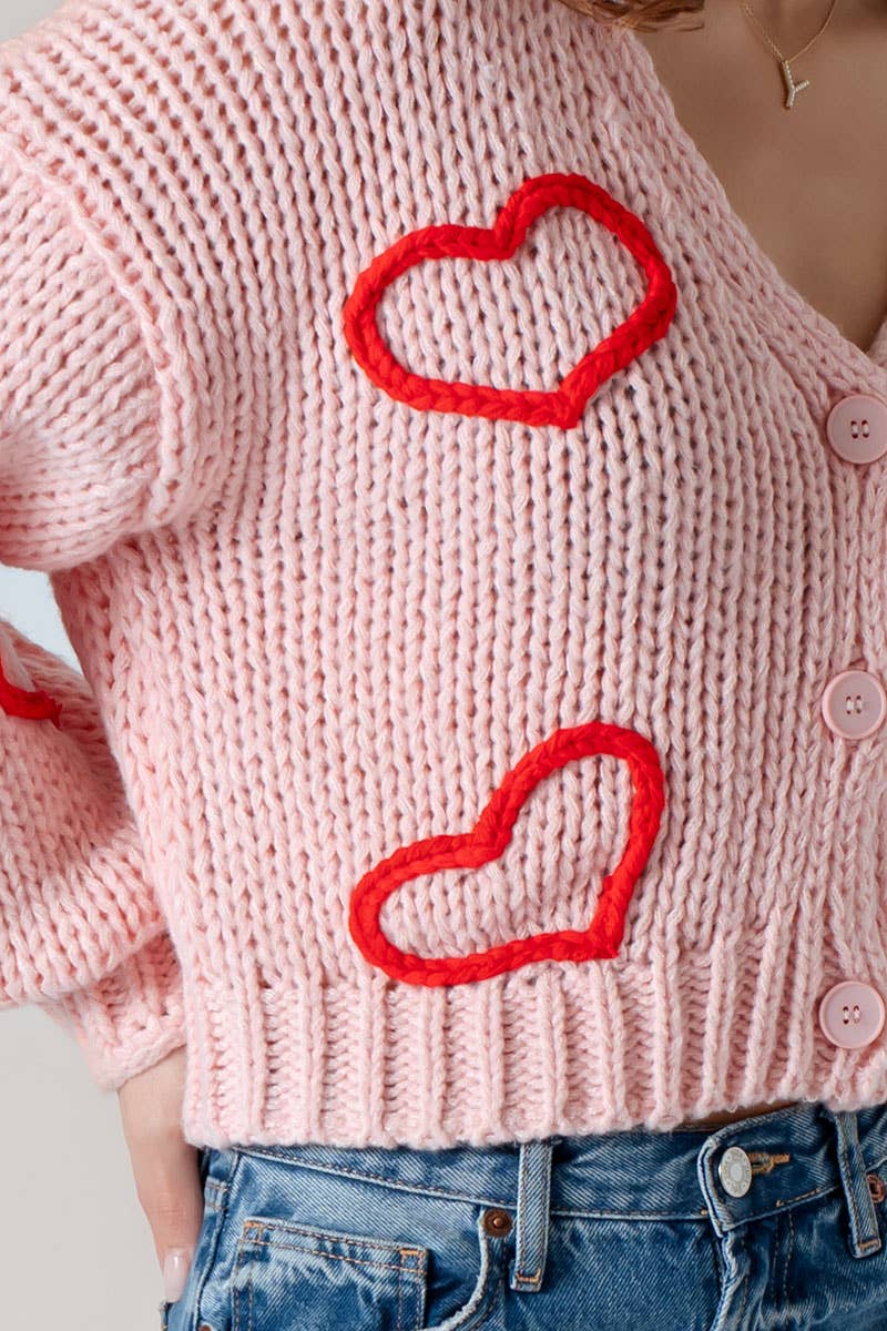 Puffy Heart Crochet Knit Cardigan