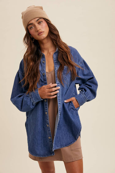 Belle Heart Detail Oversized Denim Shirt