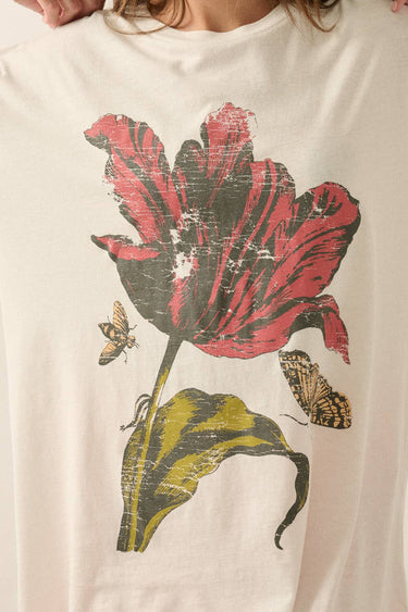 Floral Vintage-Style Garment-Washed Oversize Graphic Tee