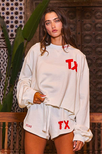 'TEXAS' Embroidered Terry Sweatshirt & Shorts