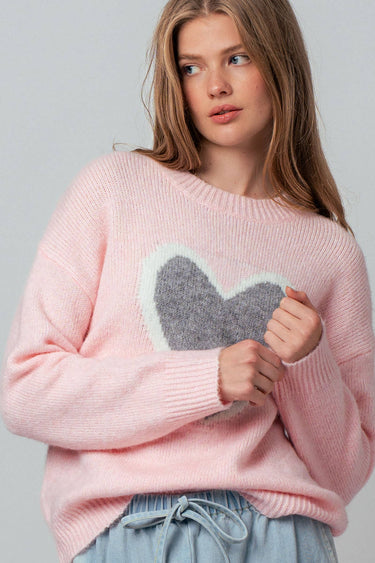 Plush Heart Graphic Intarsia Sweater
