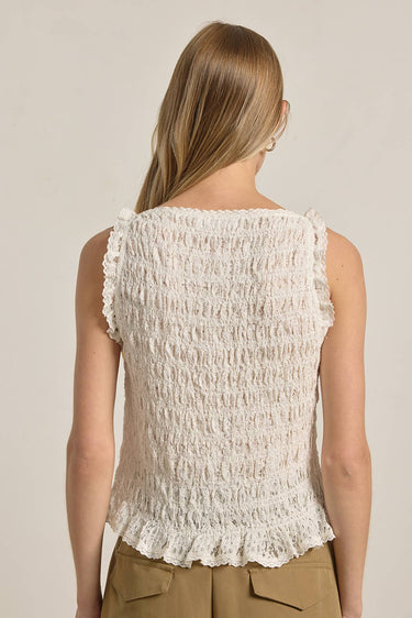 Viola  Smocked Lace Trim Sleeveless Top