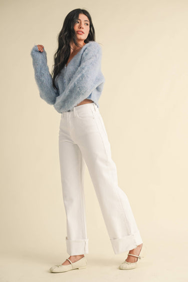 Lou Lou White Cuffed Palazzo Jeans