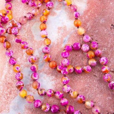 Pink Agate Knotted Long Necklace