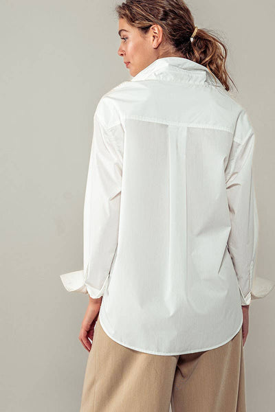 Leona Button Down Oversized Shirt with Twill Tape Stripe