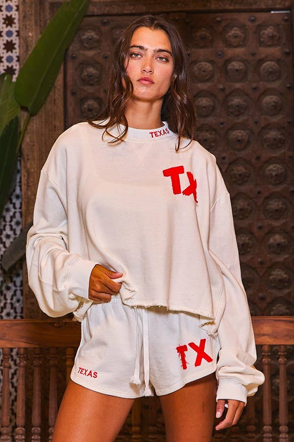 'TEXAS' Embroidered Terry Sweatshirt & Shorts