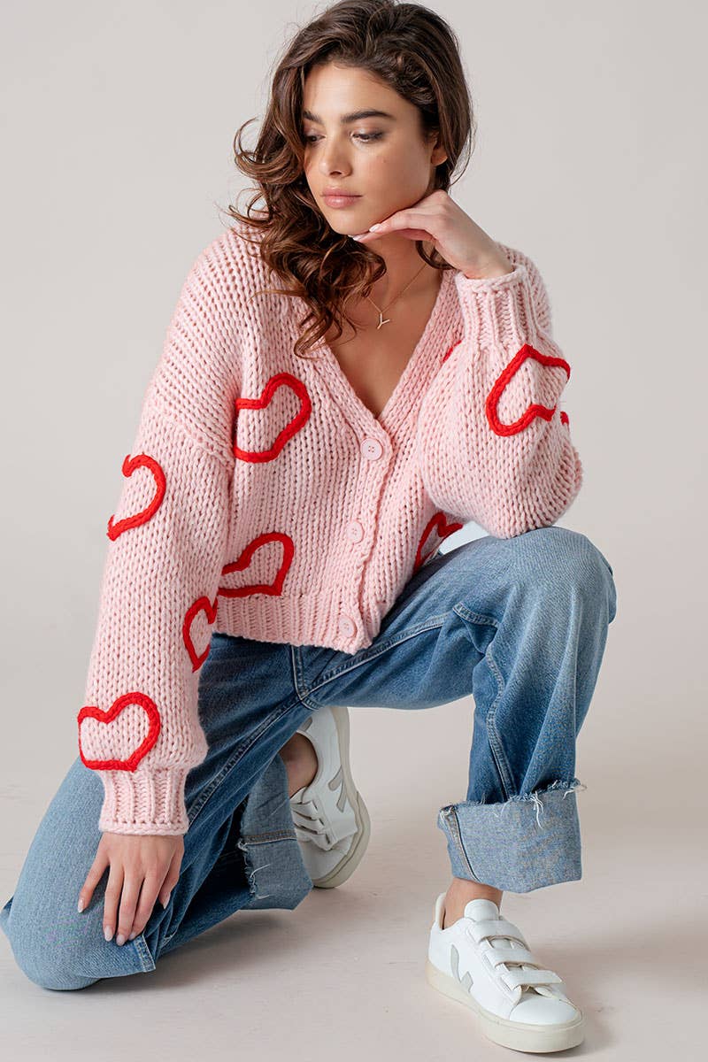 Puffy Heart Crochet Knit Cardigan