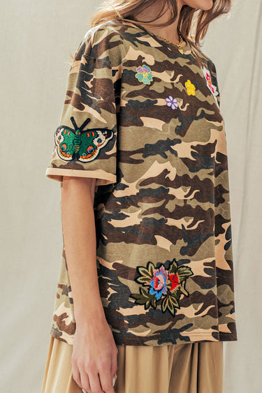 Lennon Camo Floral Patch Oversized Cotton Tee