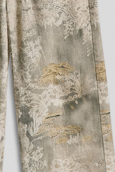 Wide Leg Cotton Pants in Vintage Lace Print