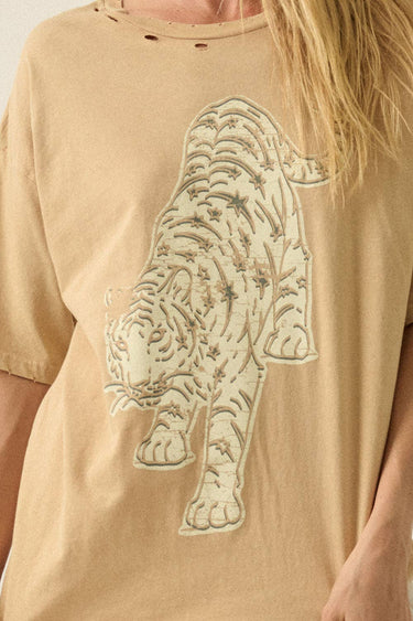 Vintage Tiger Distressed Oversize Mineral-Washed Graphic Tee