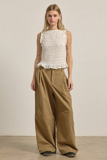 Viola  Smocked Lace Trim Sleeveless Top