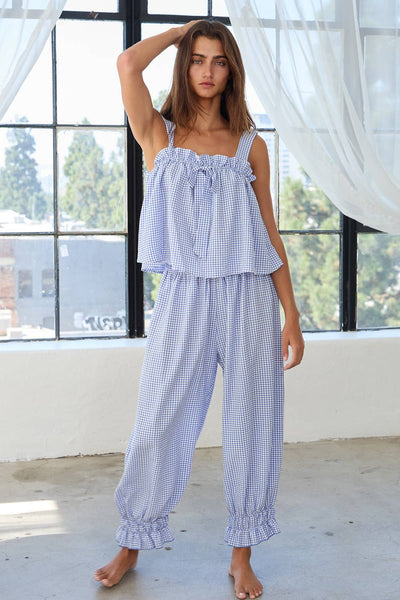 Millie Check Print Ruffled Pajama Tank Top & Pants Sets