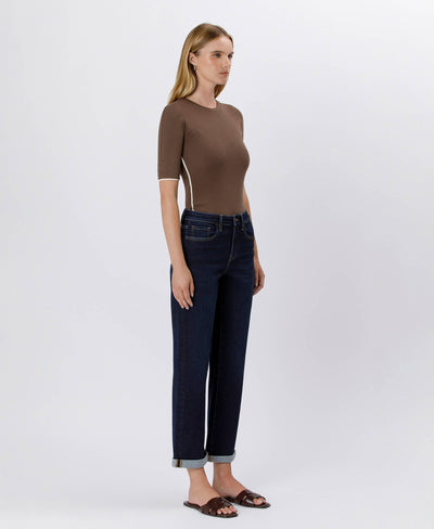 Lola HIGH RISE CUFFED CROP STRAIGHT JEANS