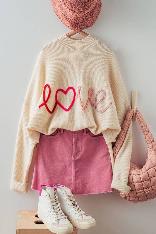 Chrissy Oversized LOVE Embroidered Sweater