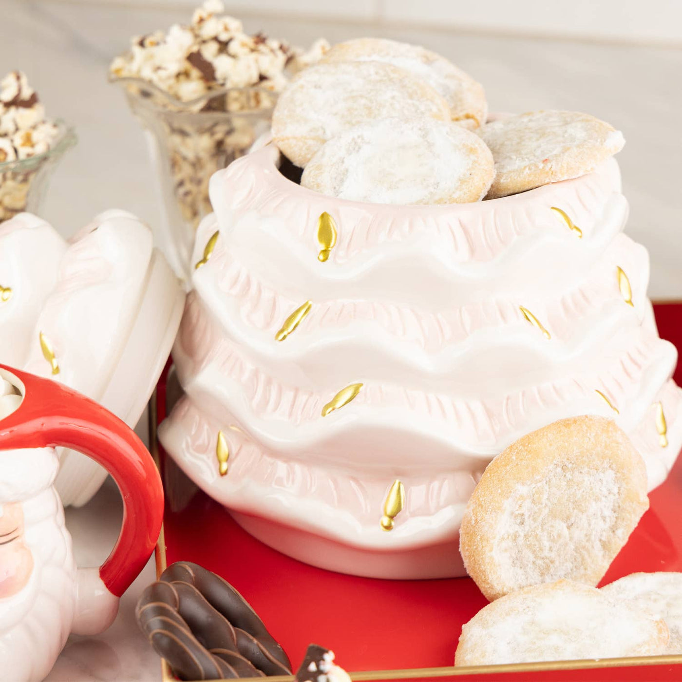 Festive Holiday Pink Tree Cookie Jar