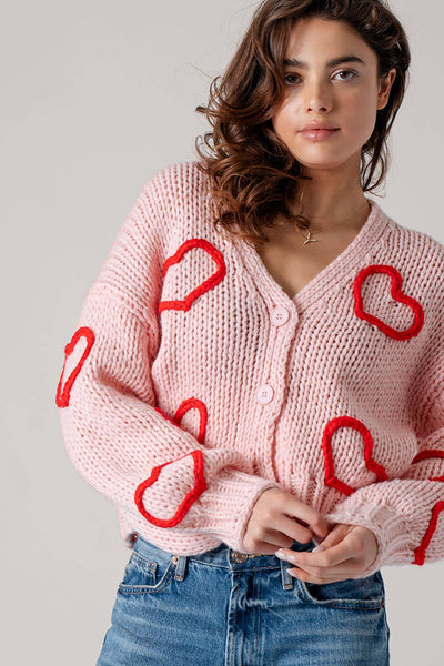 Puffy Heart Crochet Knit Cardigan