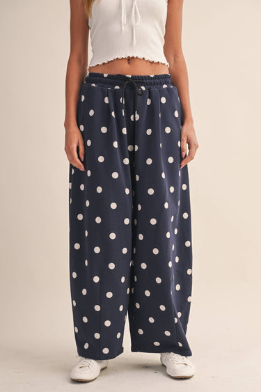 Serena Navy/White Polka Dot Barrel Leg Sweatpants
