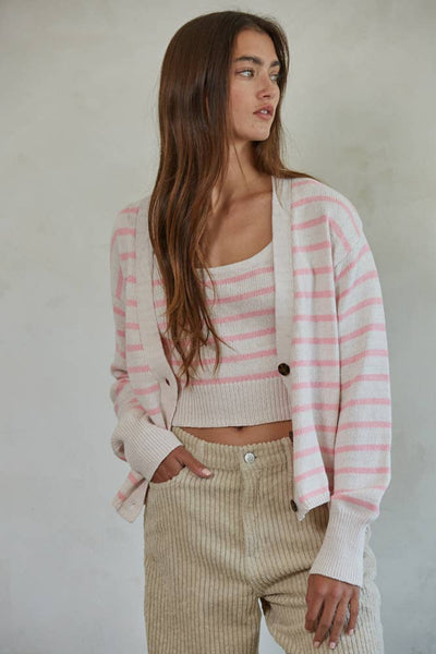 Stella Rose Cotton Stripe V-Neck Cardigan