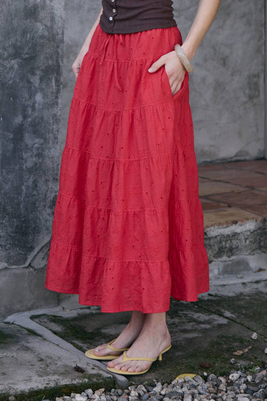 Hendrix Tiered Eyelet Cotton Maxi Skirt