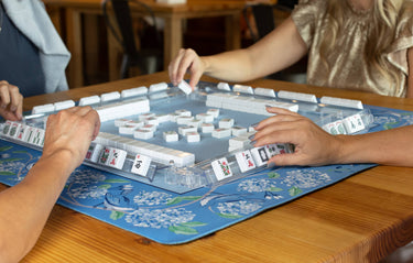 Blue Hydrangea Blue & White Bird Mahjong Mat